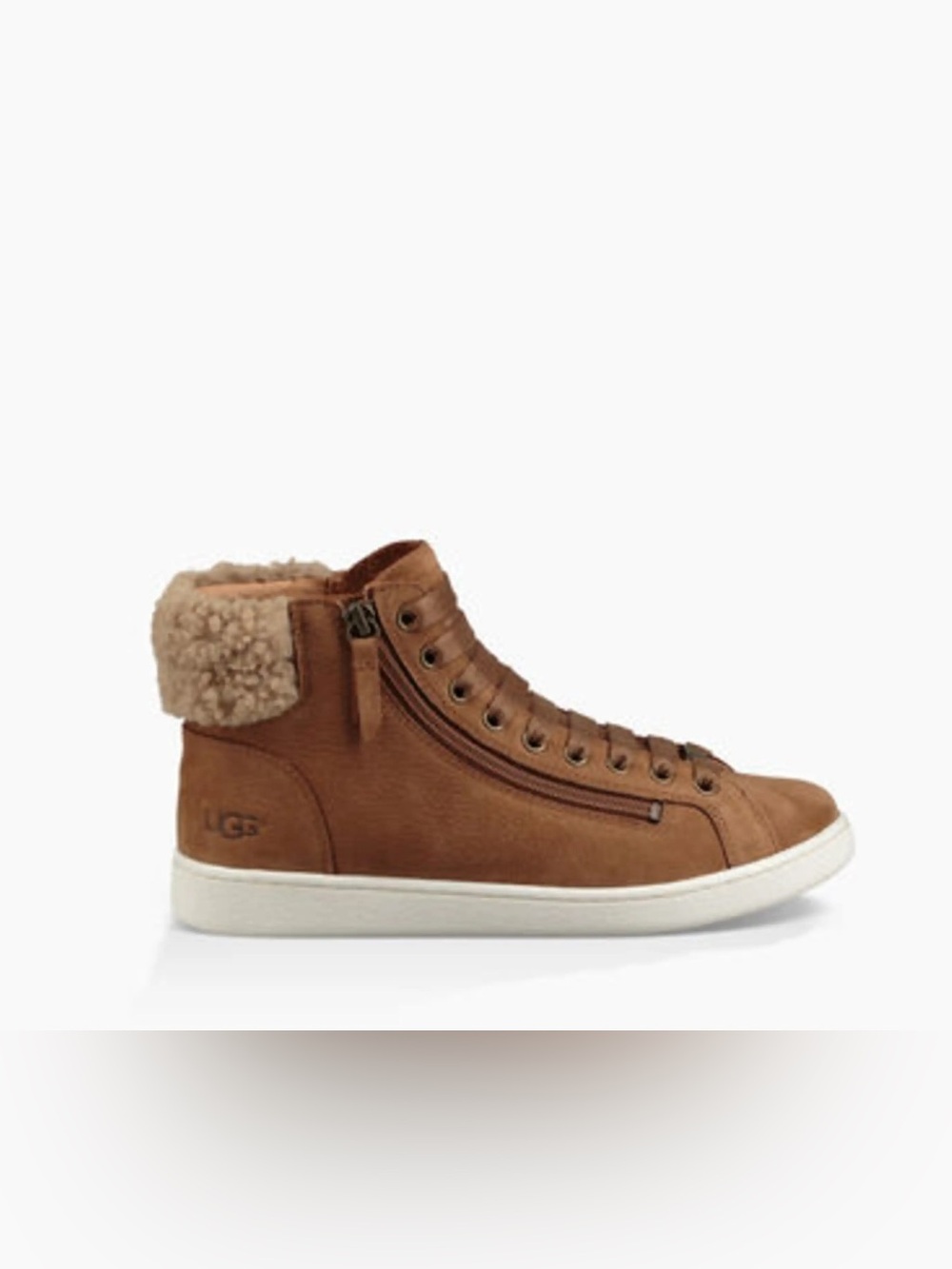 UGG Olive High Top Sneakers Chestnut Brown Shearling Collar Women’s 9.5 - Picture 2 of 12